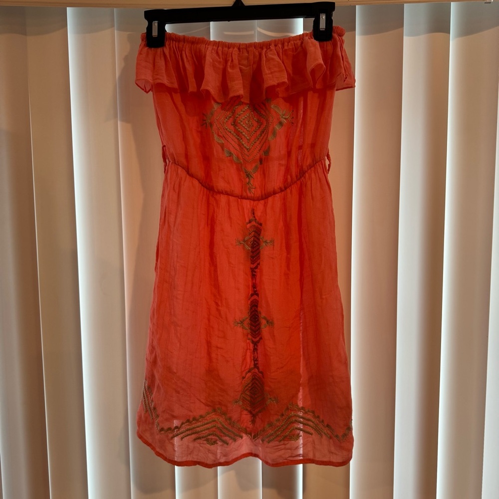 Love Culture Coral Ruffle Dress with Embroidery
